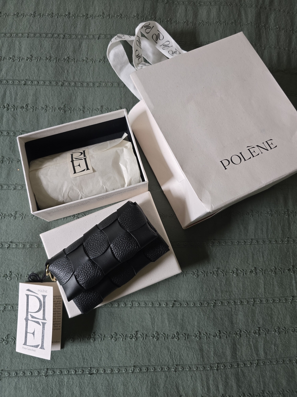 Polene Neiti Black Leather Woven Card Holder